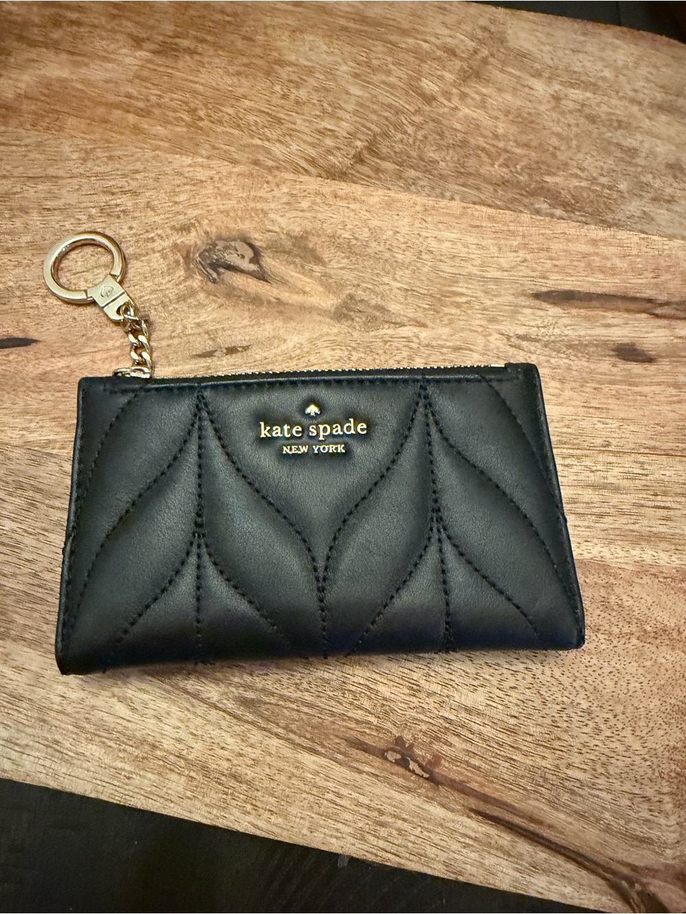 kate spade Black Quilted Zip Card Holder with Keyring